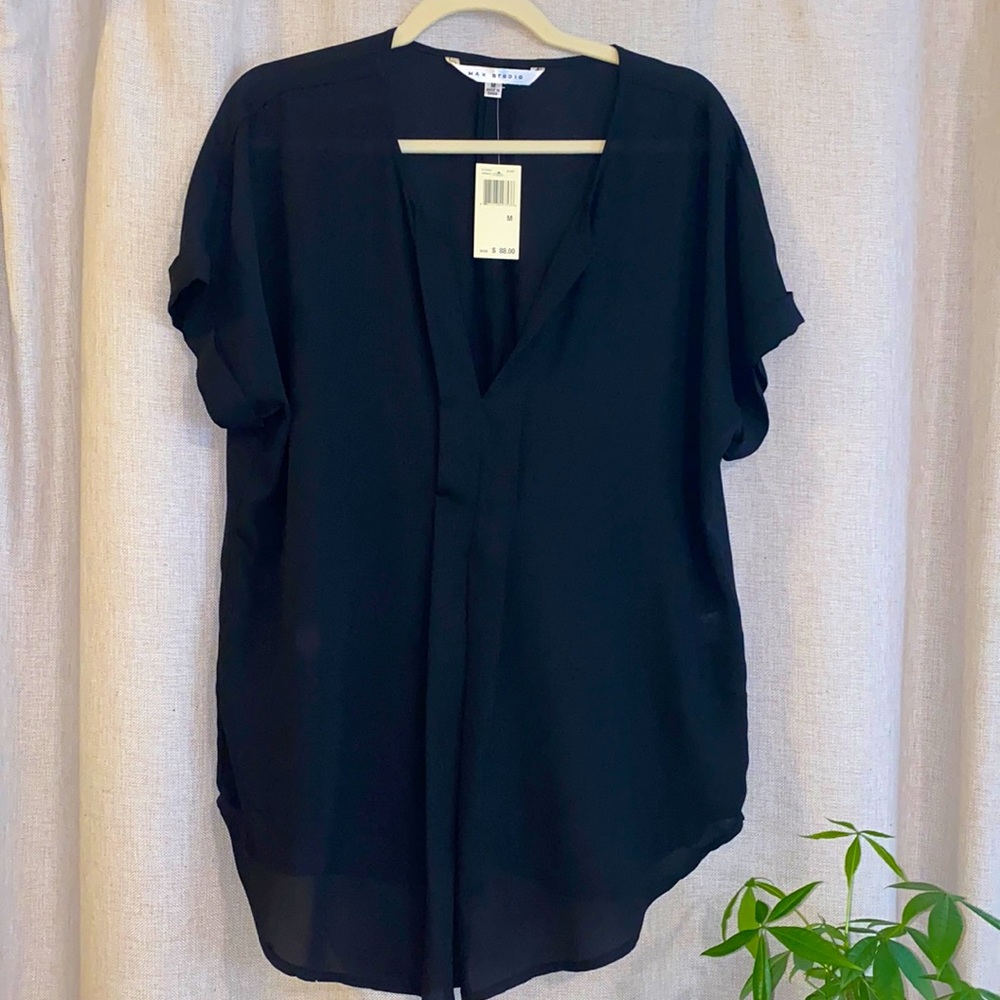 Max Studio Sheer Black Blouse M